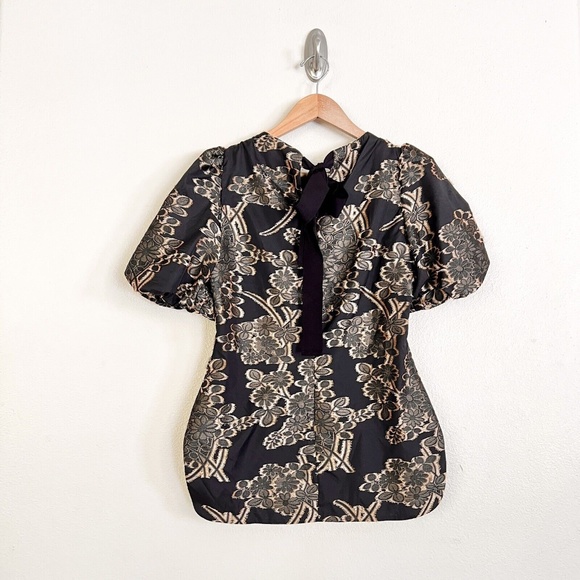 CHARLOTTE BRODY Snow Drop Silk Puff Sleeve Top in Golden Blossom Fil Coupe Black - Picture 9 of 12